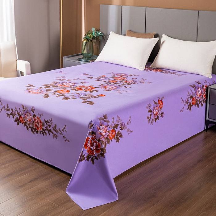 91家纺网 家纺一手货源 找家纺 居美良品 2025新款100%全棉纯棉国民老上海床单-牡丹飞燕 牡丹飞燕-紫色