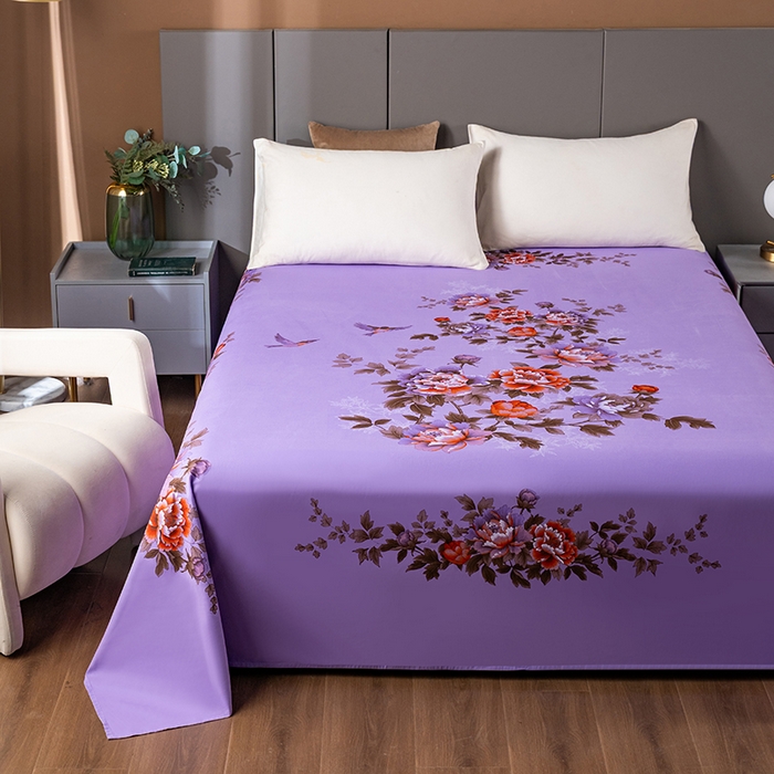 91家纺网 家纺一手货源 找家纺 居美良品 2025新款100%全棉纯棉国民老上海床单-牡丹飞燕 牡丹飞燕-紫色