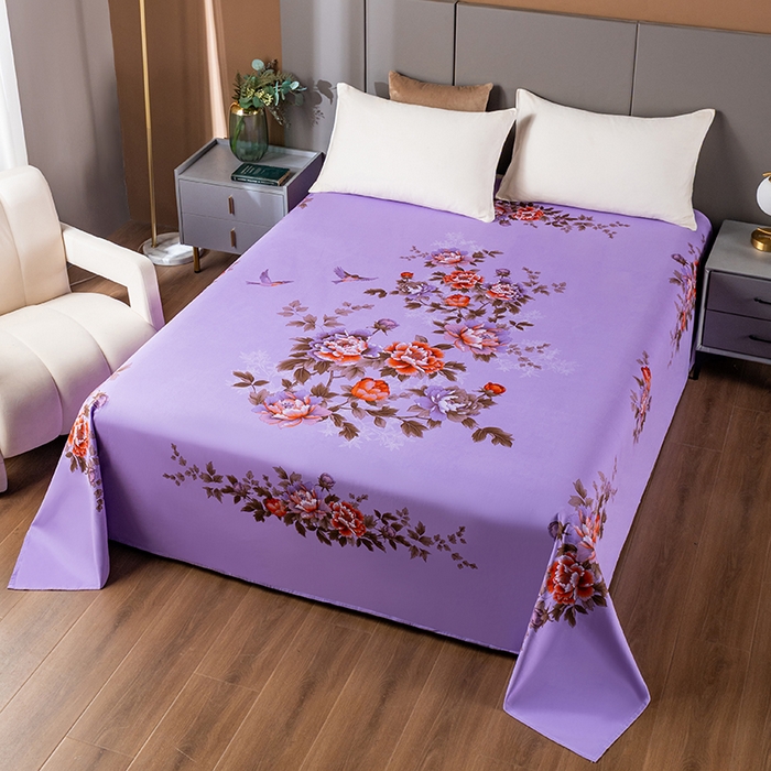 91家纺网 家纺一手货源 找家纺 居美良品 2025新款100%全棉纯棉国民老上海床单-牡丹飞燕 牡丹飞燕-紫色