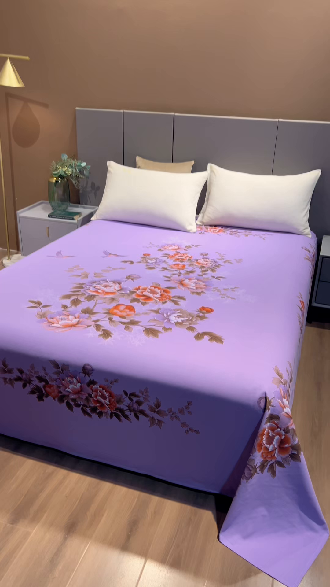 91家纺网 家纺一手货源 找家纺 居美良品 2025新款100%全棉纯棉国民老上海床单-牡丹飞燕 牡丹飞燕-紫色