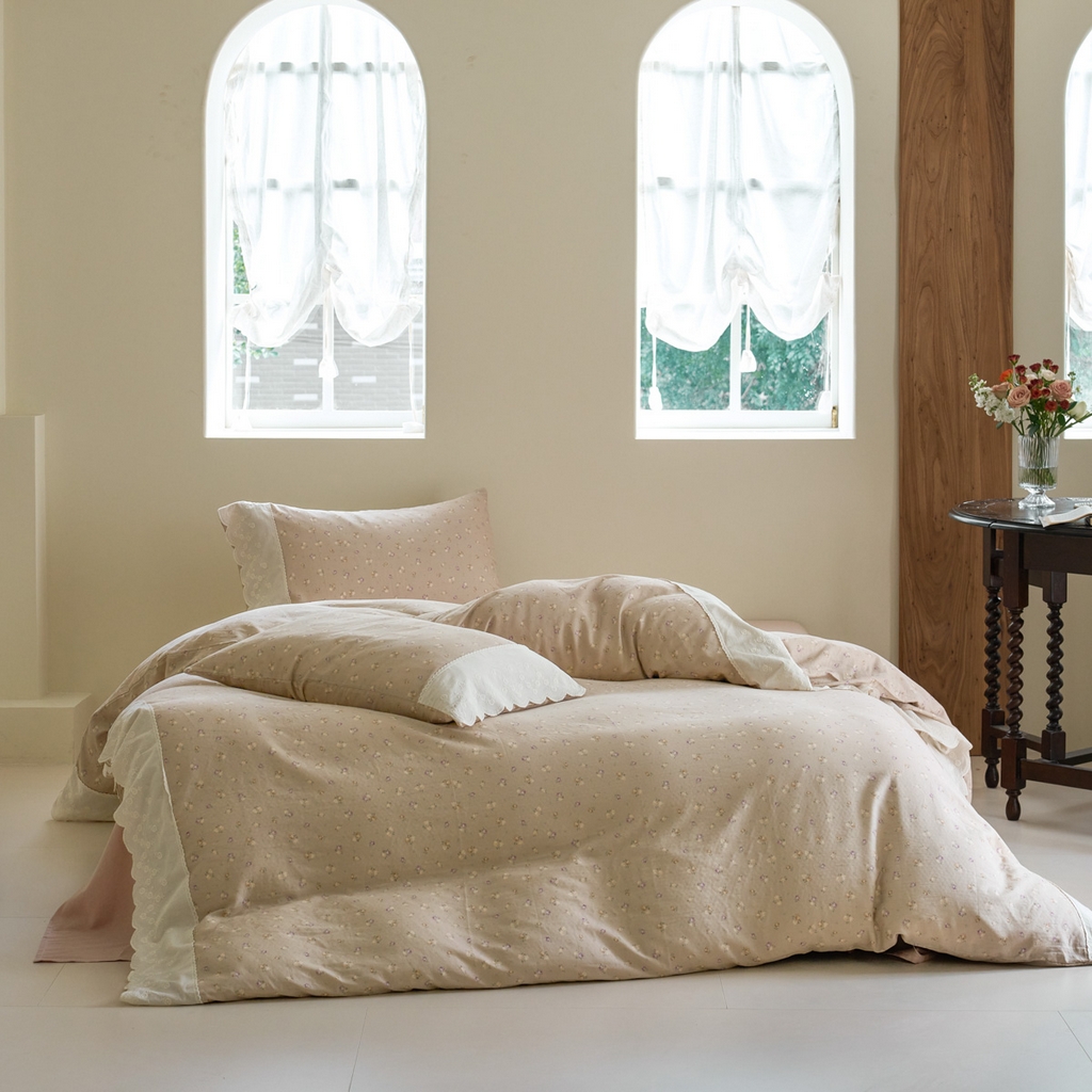 91家纺网 家纺一手货源 找家纺 （总）洋铭区（原狠狠爱） 2025新款A类全棉蕾丝花边双层纱四件套