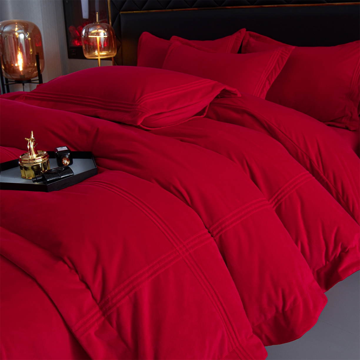 笙意家纺 2025新款A类加厚牛奶绒埋线烂花款四件套-奈斯系列 奈斯-奢享红