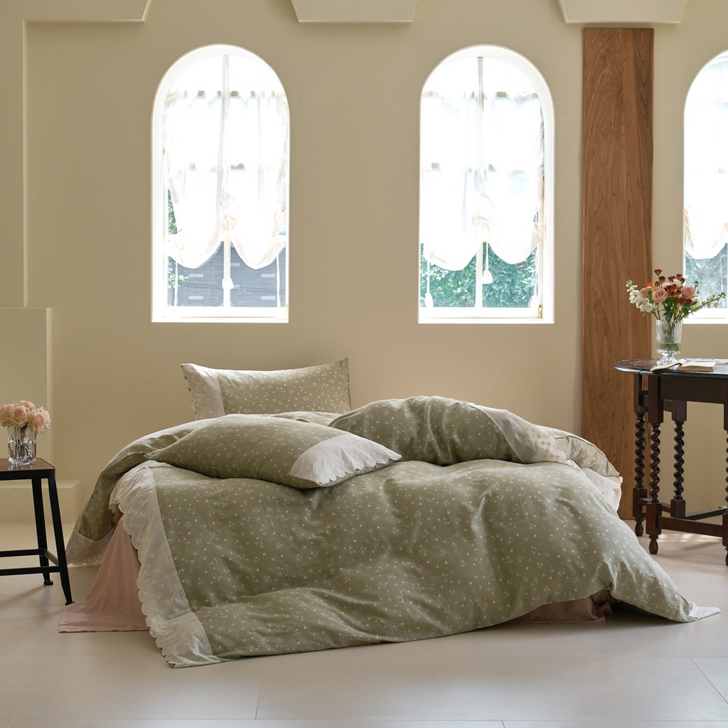 91家纺网 家纺一手货源 找家纺 （总）洋铭区（原狠狠爱） 2025新款A类全棉蕾丝花边双层纱四件套