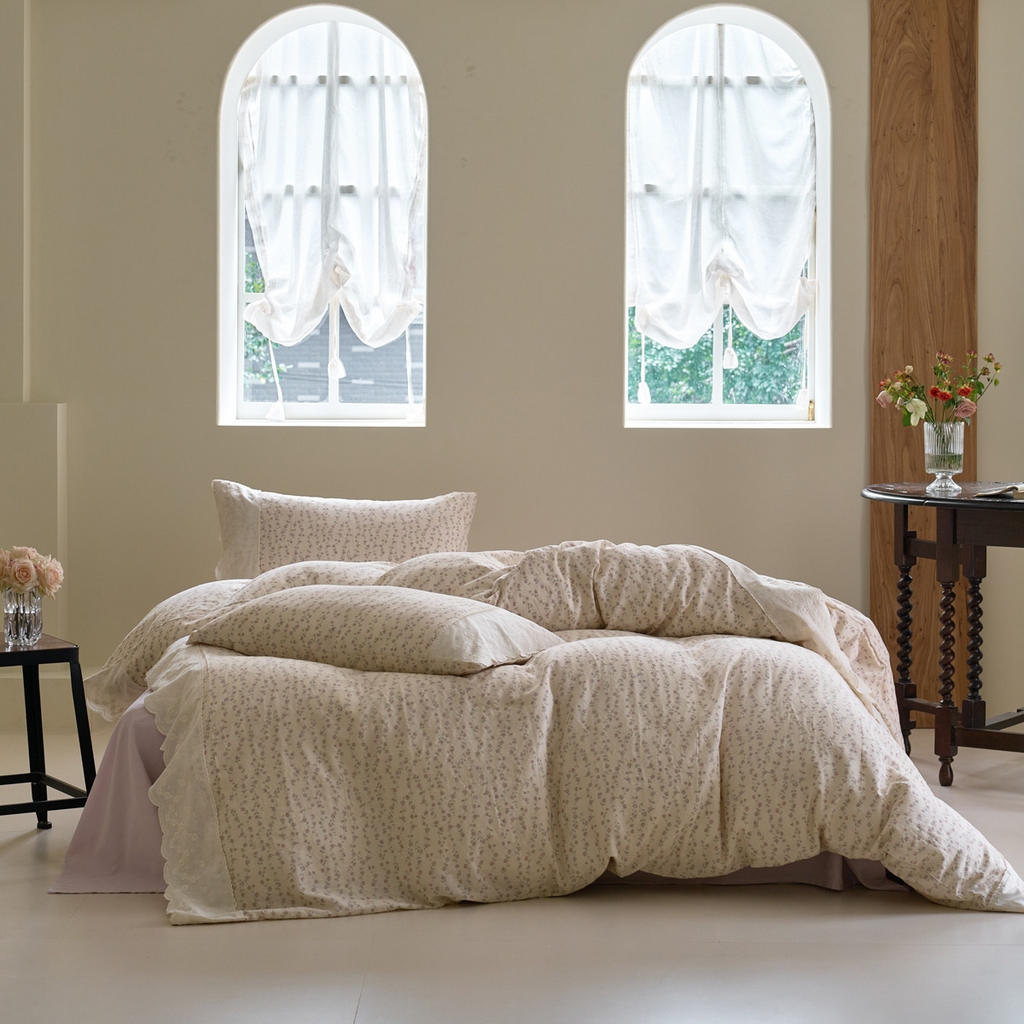 91家纺网 家纺一手货源 找家纺 （总）洋铭区（原狠狠爱） 2025新款A类全棉蕾丝花边双层纱四件套