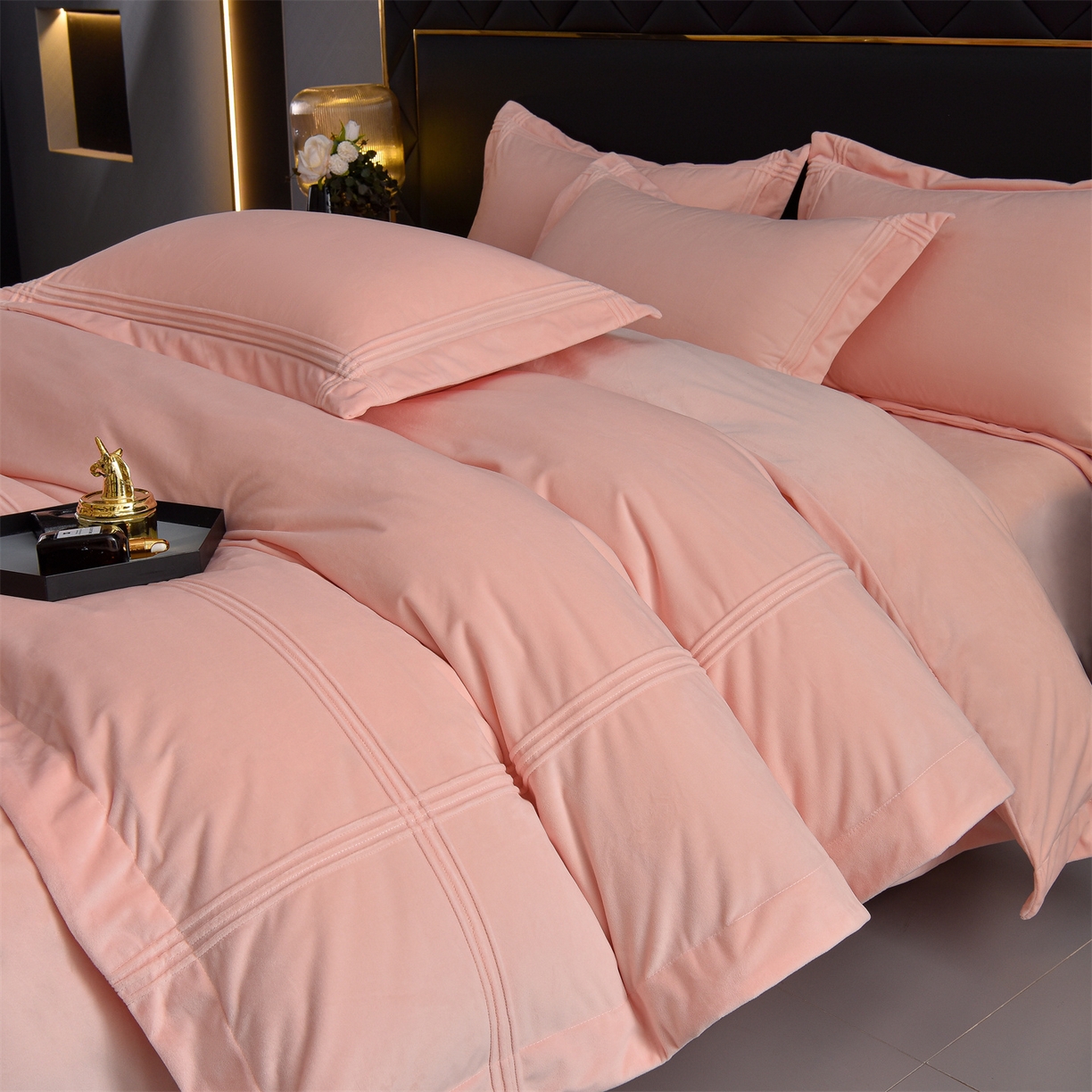 笙意家纺 2025新款A类加厚牛奶绒埋线烂花款四件套-奈斯系列 奈斯-璎珞粉