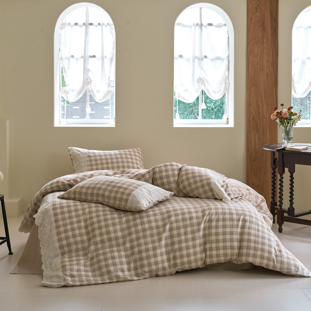 91家纺网 家纺一手货源 找家纺 （总）洋铭区（原狠狠爱） 2025新款A类全棉蕾丝花边双层纱四件套