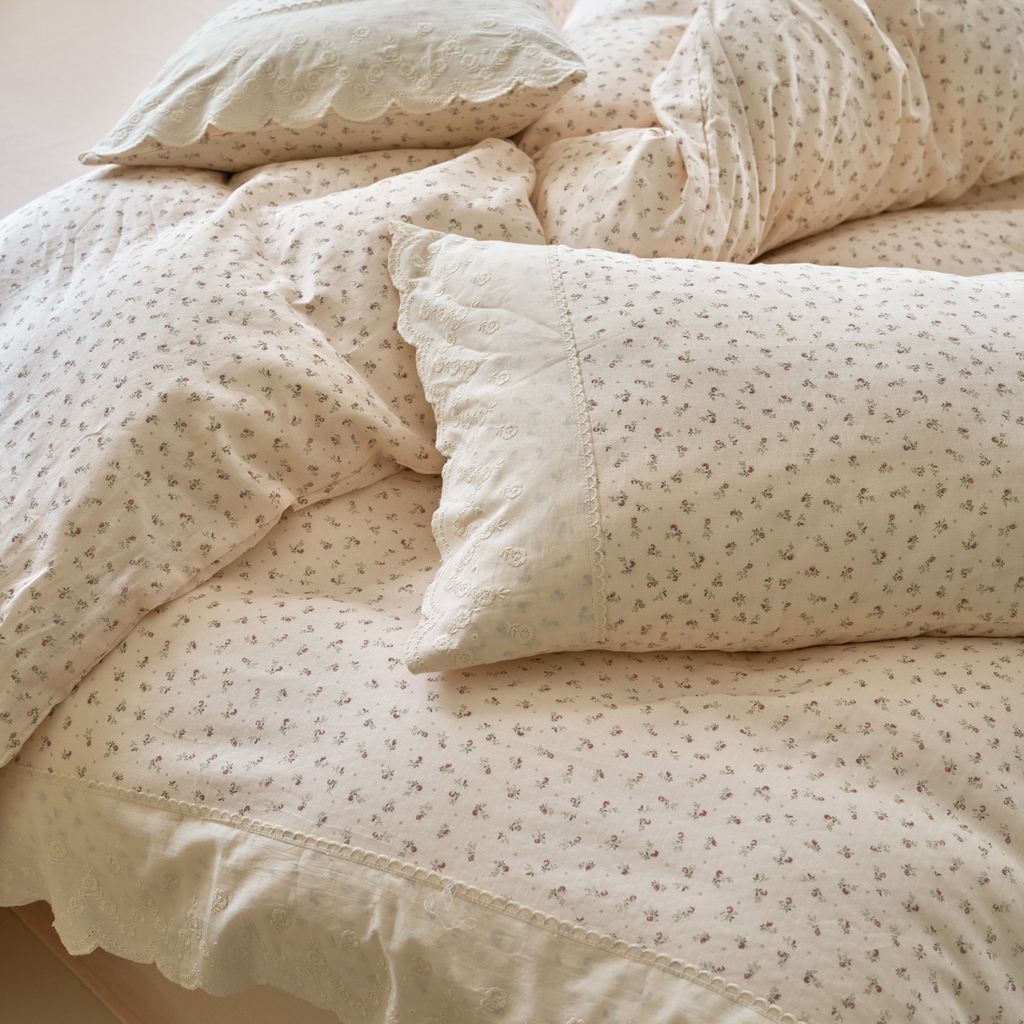 91家纺网 家纺一手货源 找家纺 洋铭区（原狠狠爱） 2025新款A类全棉蕾丝花边双层纱四件套 红糖花枝