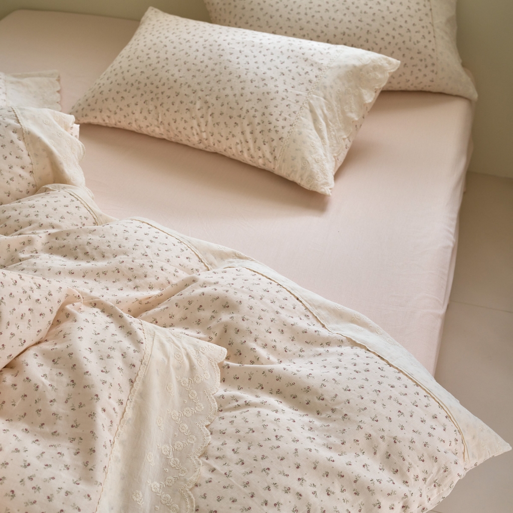 91家纺网 家纺一手货源 找家纺 洋铭区（原狠狠爱） 2025新款A类全棉蕾丝花边双层纱四件套 红糖花枝