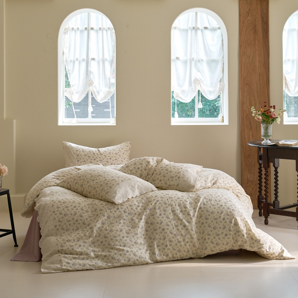 洋铭区（原狠狠爱） 2025新款A类全棉蕾丝花边双层纱四件套 萝紫蜜果