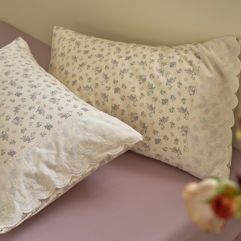 91家纺网 家纺一手货源 找家纺 洋铭区（原狠狠爱） 2025新款A类全棉蕾丝花边双层纱四件套 萝紫蜜果