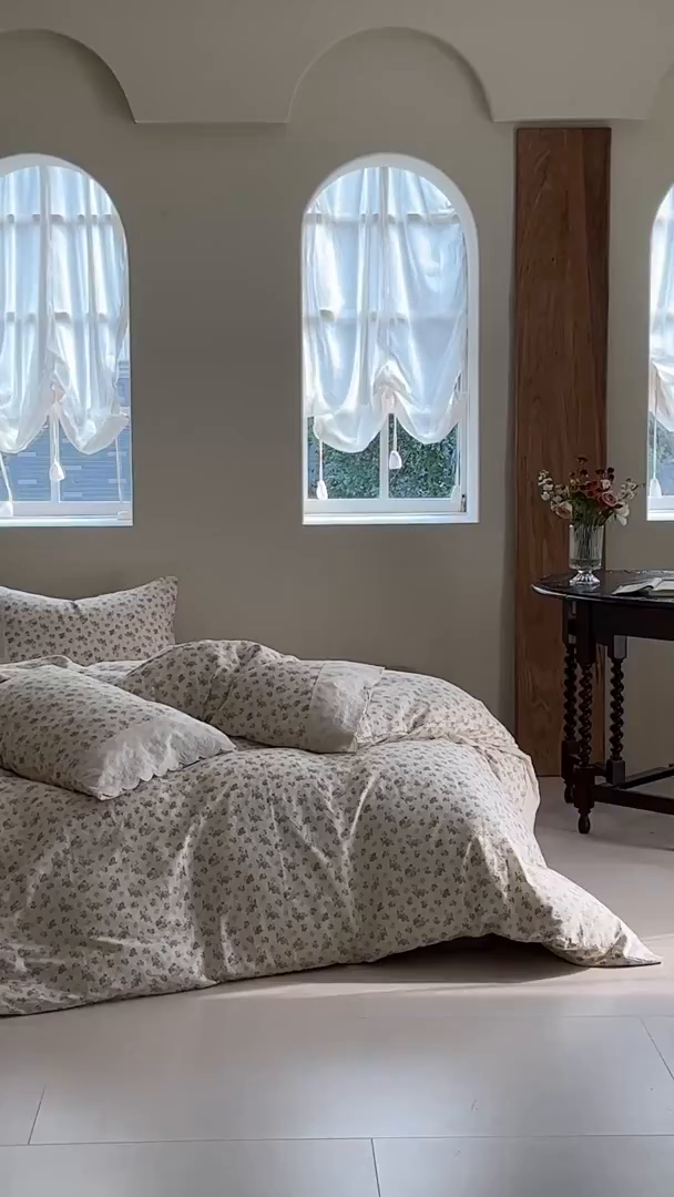 91家纺网 家纺一手货源 找家纺 洋铭区（原狠狠爱） 2025新款A类全棉蕾丝花边双层纱四件套 萝紫蜜果