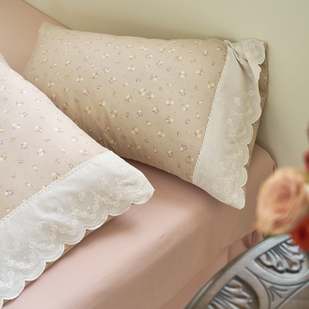 91家纺网 家纺一手货源 找家纺 洋铭区（原狠狠爱） 2025新款A类全棉蕾丝花边双层纱四件套 迷迭香甜