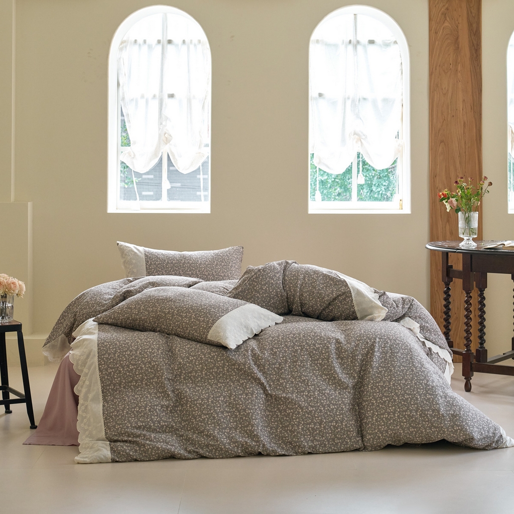 洋铭区（原狠狠爱） 2025新款A类全棉蕾丝花边双层纱四件套 暮色花漾