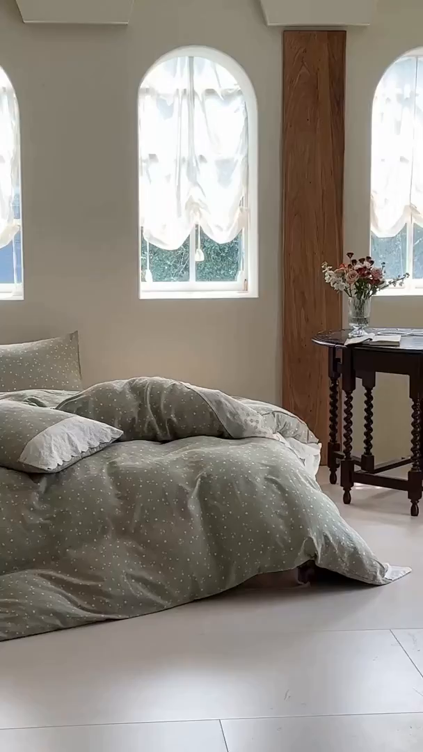 91家纺网 家纺一手货源 找家纺 洋铭区（原狠狠爱） 2025新款A类全棉蕾丝花边双层纱四件套 清晨绿园