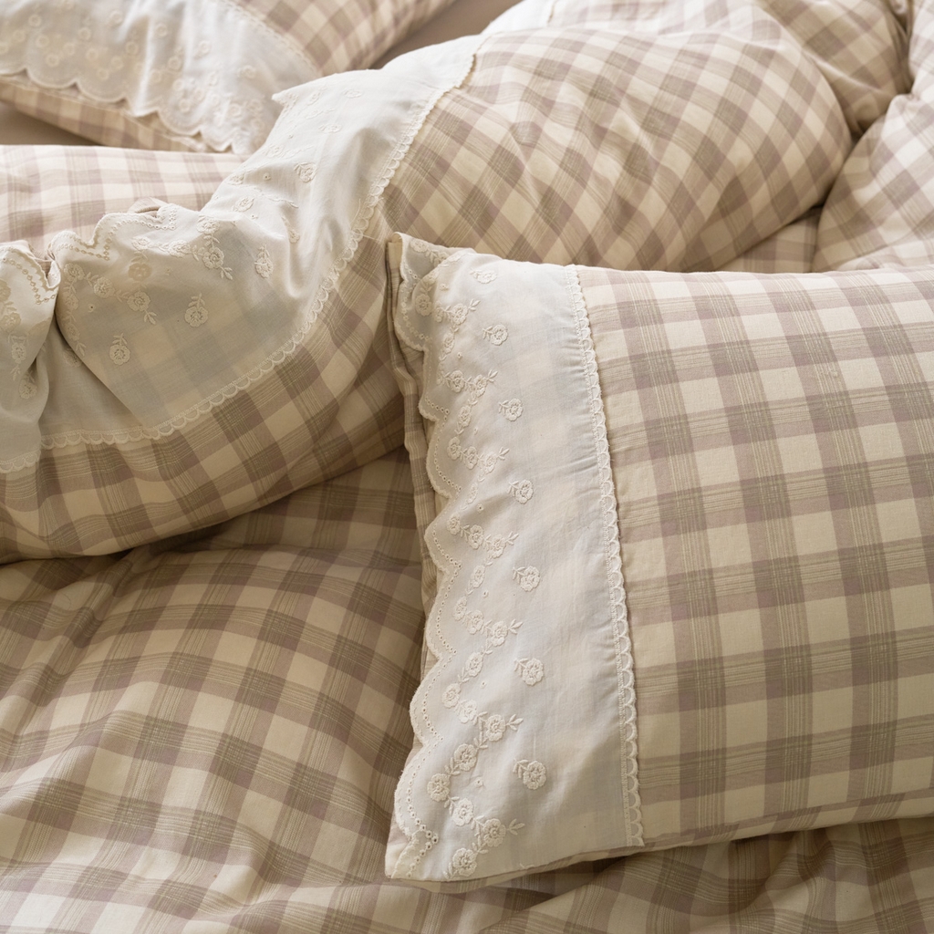 91家纺网 家纺一手货源 找家纺 洋铭区（原狠狠爱） 2025新款A类全棉蕾丝花边双层纱四件套 亚卡格