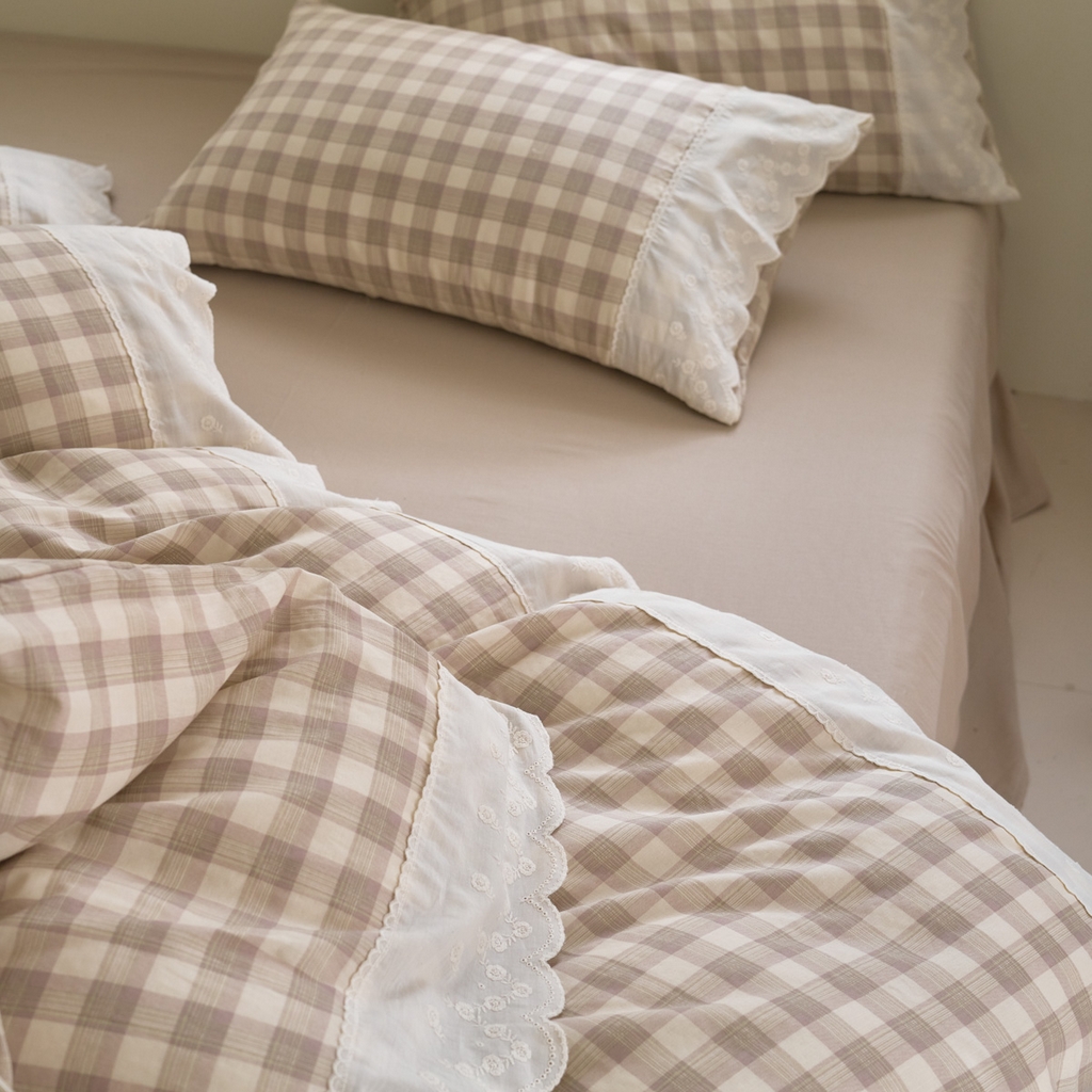 91家纺网 家纺一手货源 找家纺 洋铭区（原狠狠爱） 2025新款A类全棉蕾丝花边双层纱四件套 亚卡格