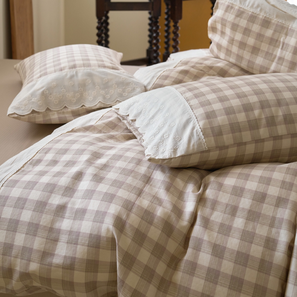 91家纺网 家纺一手货源 找家纺 洋铭区（原狠狠爱） 2025新款A类全棉蕾丝花边双层纱四件套 亚卡格