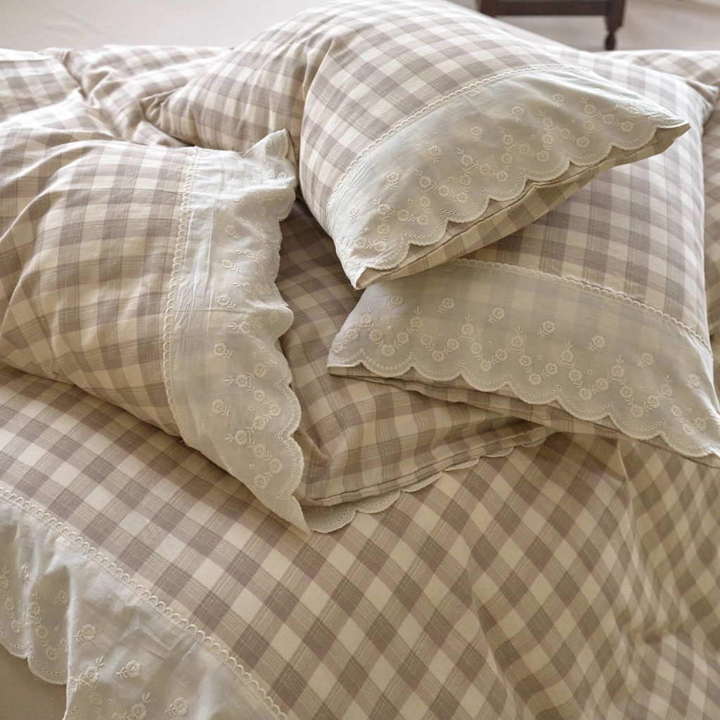 91家纺网 家纺一手货源 找家纺 洋铭区（原狠狠爱） 2025新款A类全棉蕾丝花边双层纱四件套 亚卡格