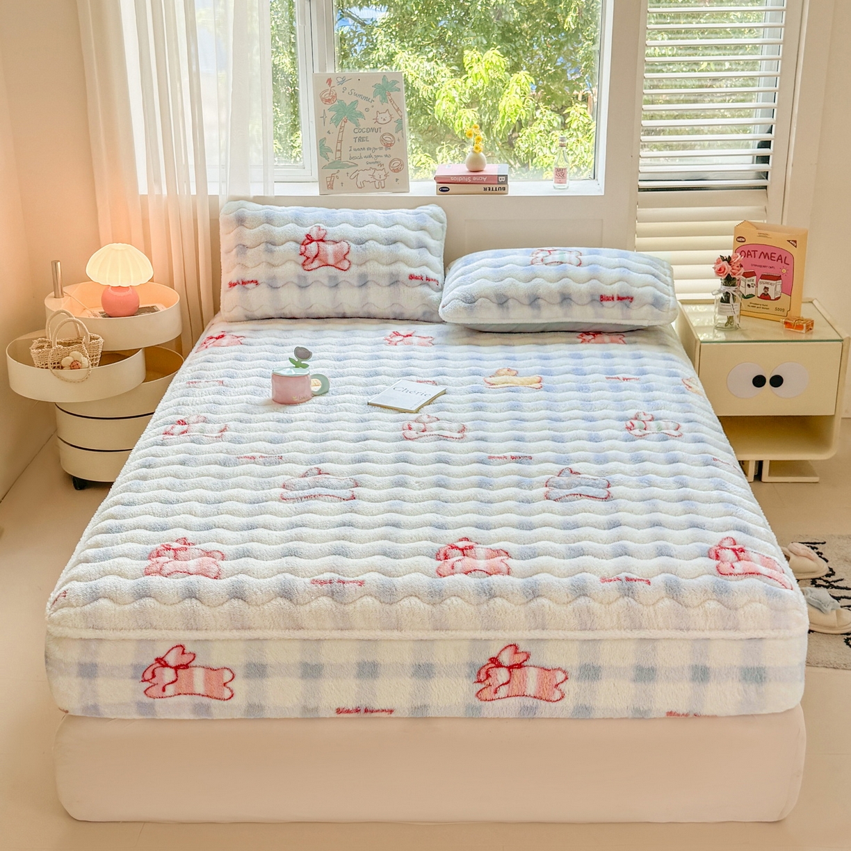 91家纺网 家纺一手货源 找家纺 LIFE.丽芙 2025秋冬新款北极绒加厚夹棉单床笠款床垫子保护套牛奶绒保暖床罩子三件套 意趣-蓝