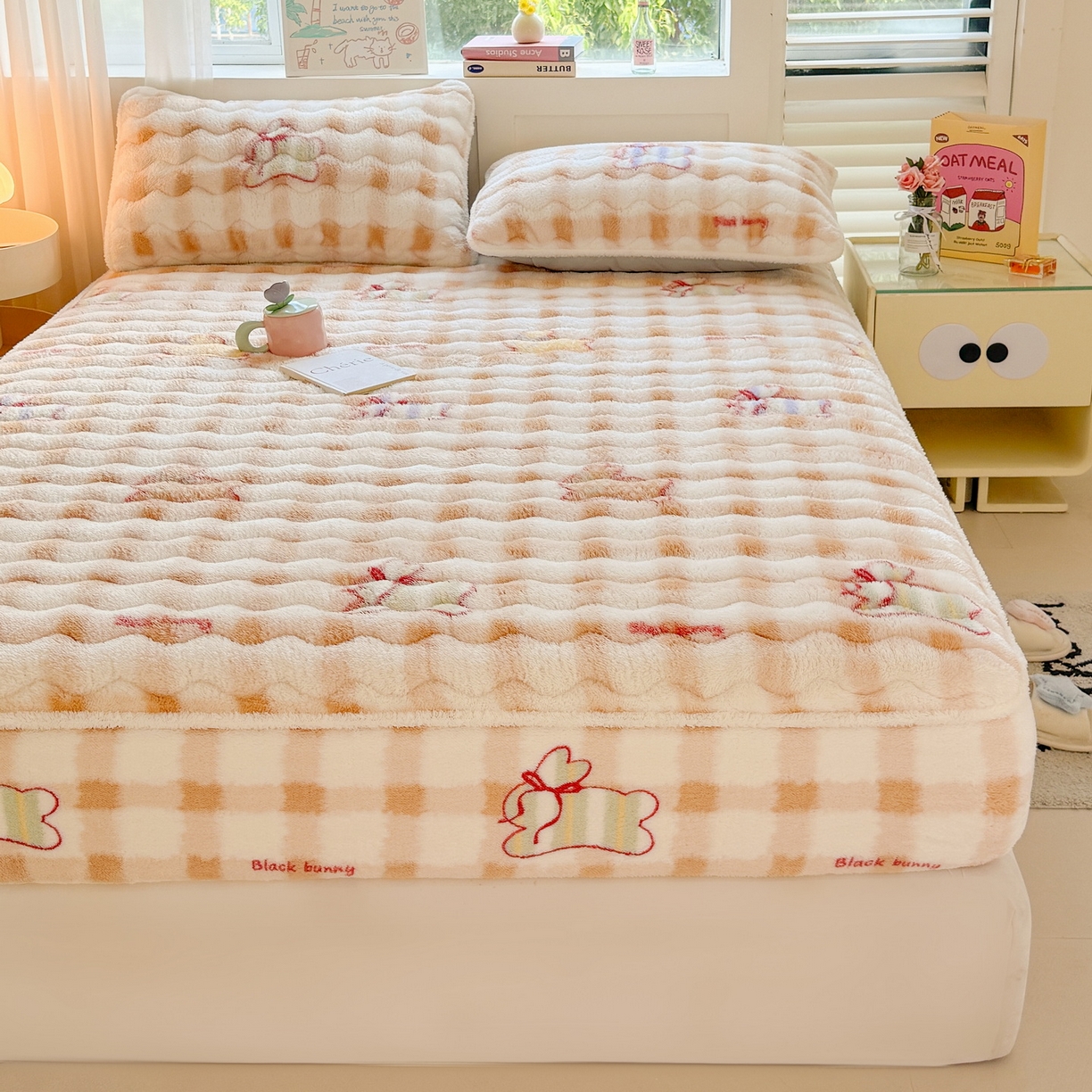 91家纺网 家纺一手货源 找家纺 LIFE.丽芙 2025秋冬新款北极绒加厚夹棉单床笠款床垫子保护套牛奶绒保暖床罩子三件套 意趣-咖