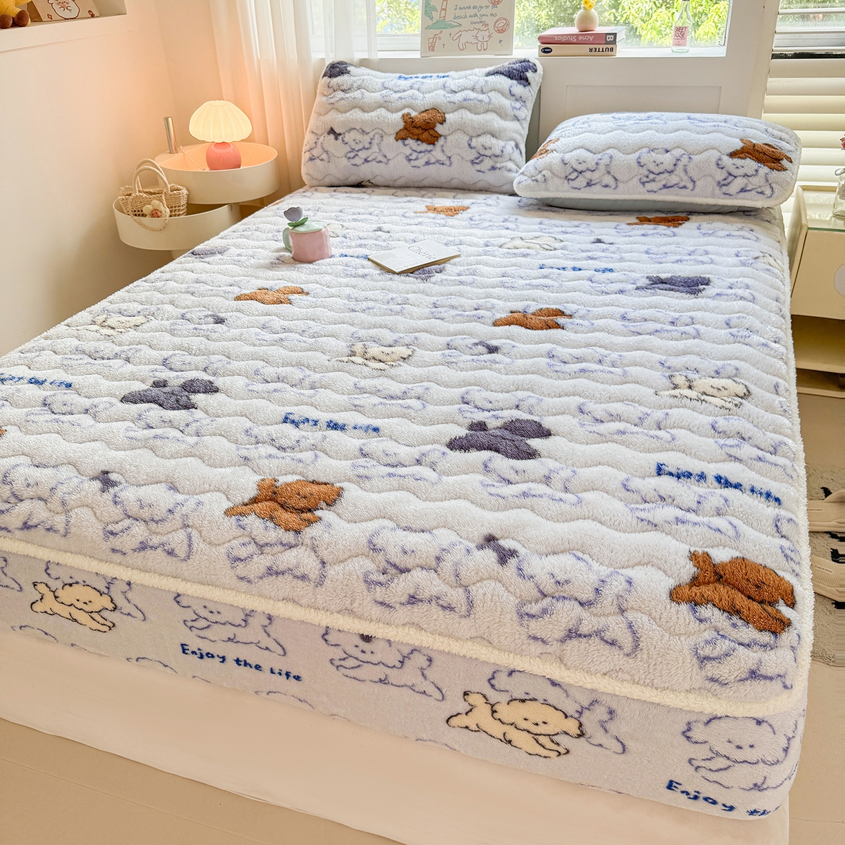 LIFE.丽芙 2025秋冬新款北极绒加厚夹棉单床笠款床垫子保护套牛奶绒保暖床罩子三件套 追逐-蓝