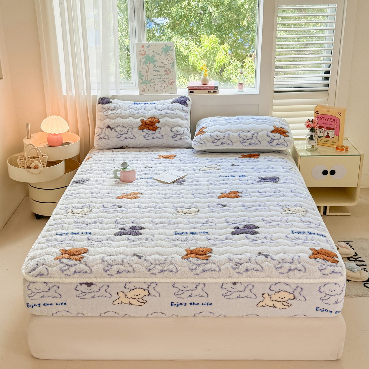 91家纺网 家纺一手货源 找家纺 LIFE.丽芙 2025秋冬新款北极绒加厚夹棉单床笠款床垫子保护套牛奶绒保暖床罩子三件套 追逐-蓝