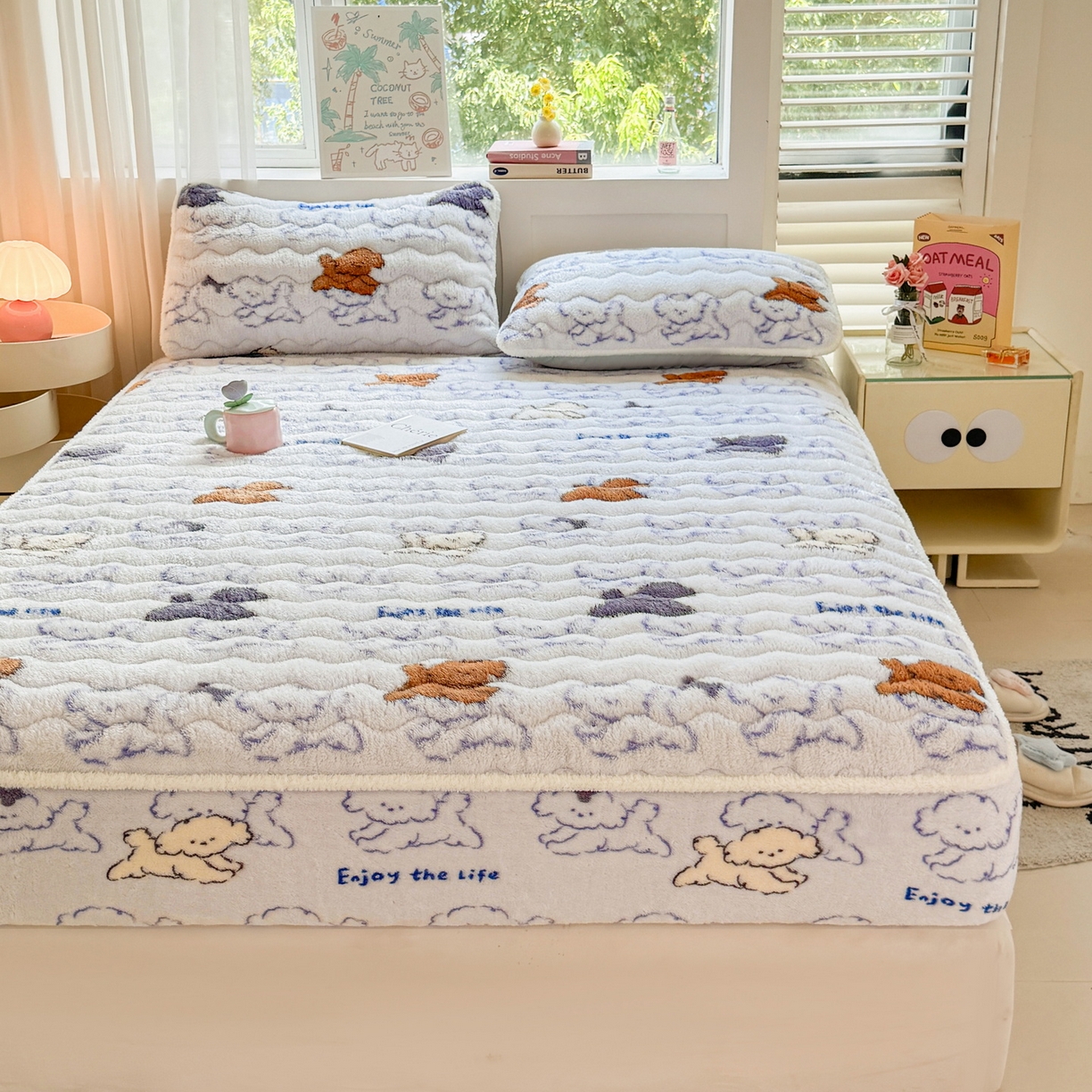 91家纺网 家纺一手货源 找家纺 LIFE.丽芙 2025秋冬新款北极绒加厚夹棉单床笠款床垫子保护套牛奶绒保暖床罩子三件套 追逐-蓝