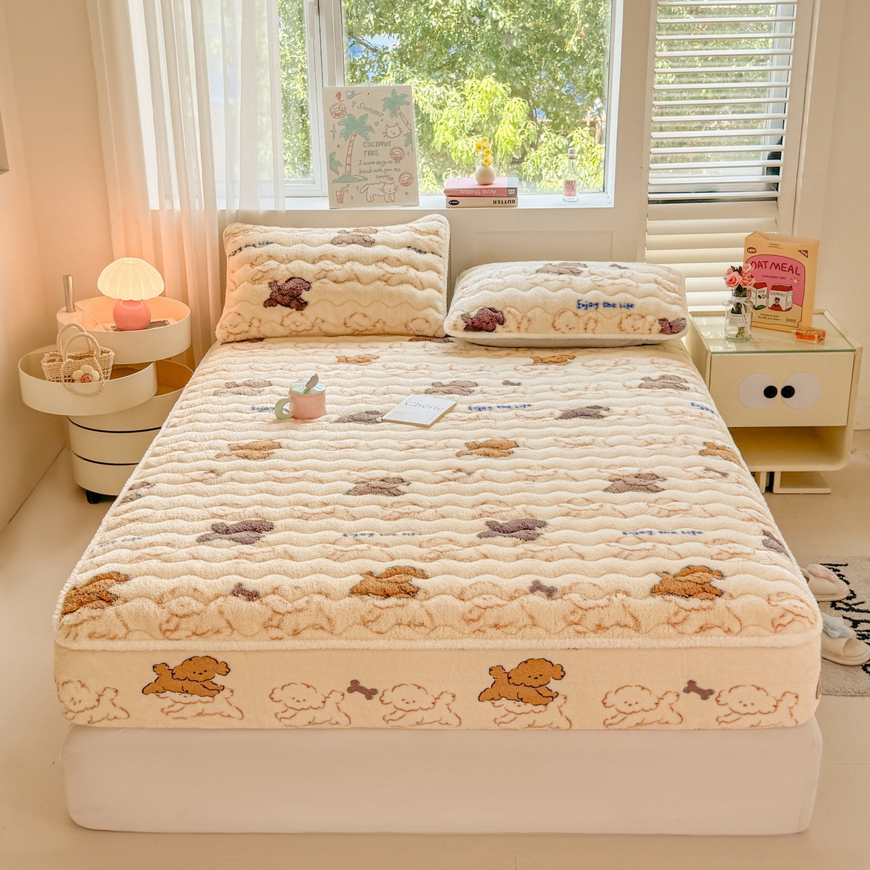 91家纺网 家纺一手货源 找家纺 LIFE.丽芙 2025秋冬新款北极绒加厚夹棉单床笠款床垫子保护套牛奶绒保暖床罩子三件套 追逐-黄