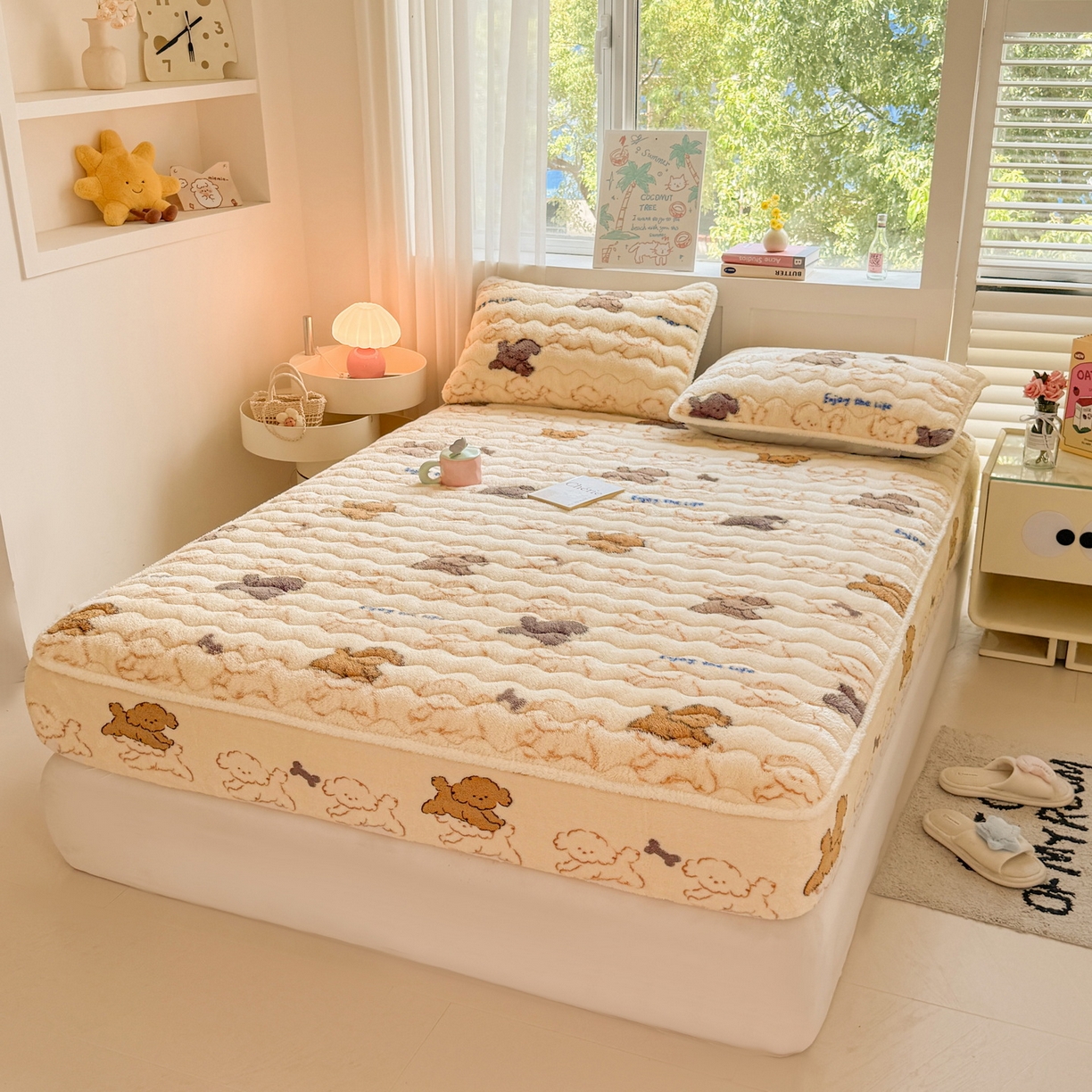 91家纺网 家纺一手货源 找家纺 LIFE.丽芙 2025秋冬新款北极绒加厚夹棉单床笠款床垫子保护套牛奶绒保暖床罩子三件套 追逐-黄