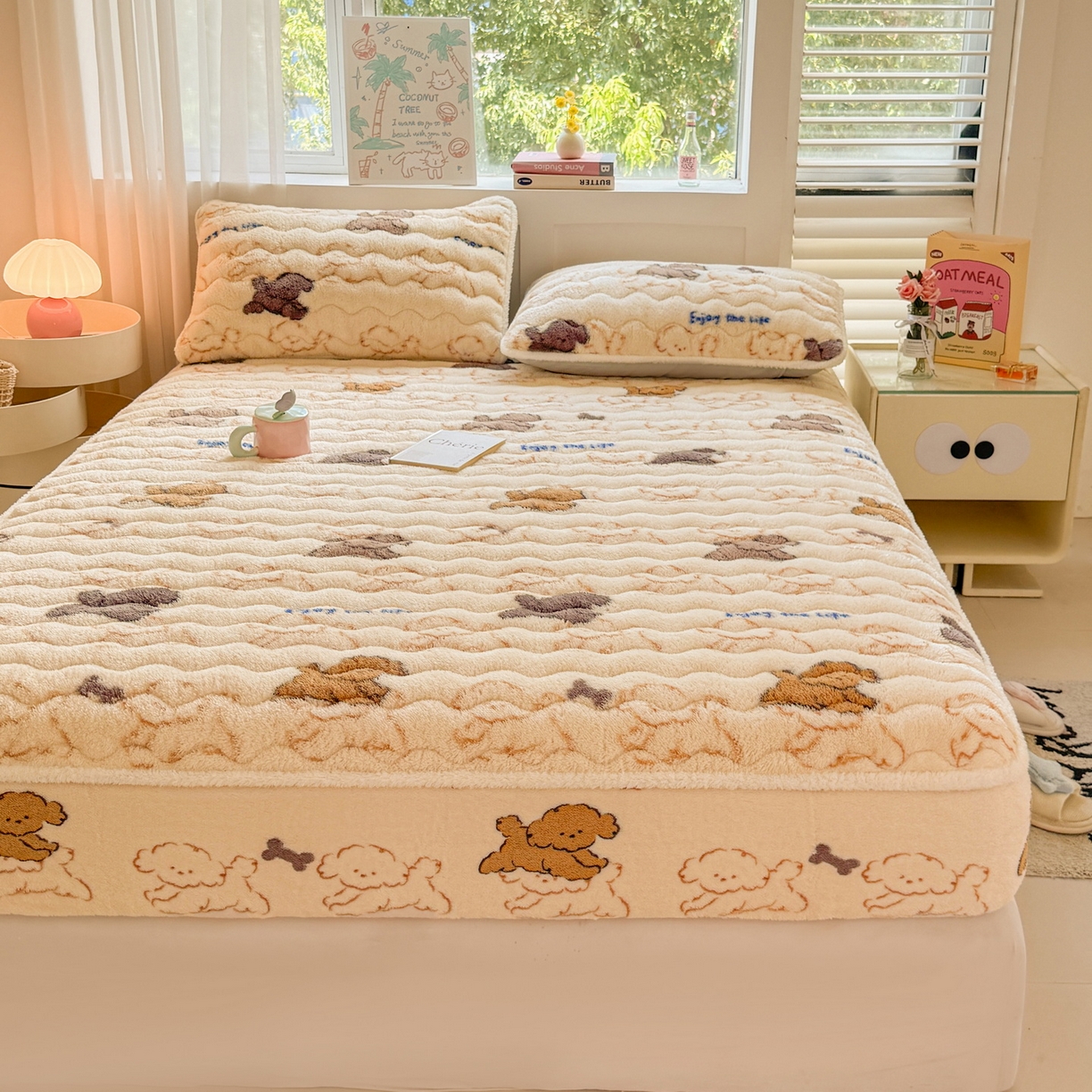 91家纺网 家纺一手货源 找家纺 LIFE.丽芙 2025秋冬新款北极绒加厚夹棉单床笠款床垫子保护套牛奶绒保暖床罩子三件套 追逐-黄