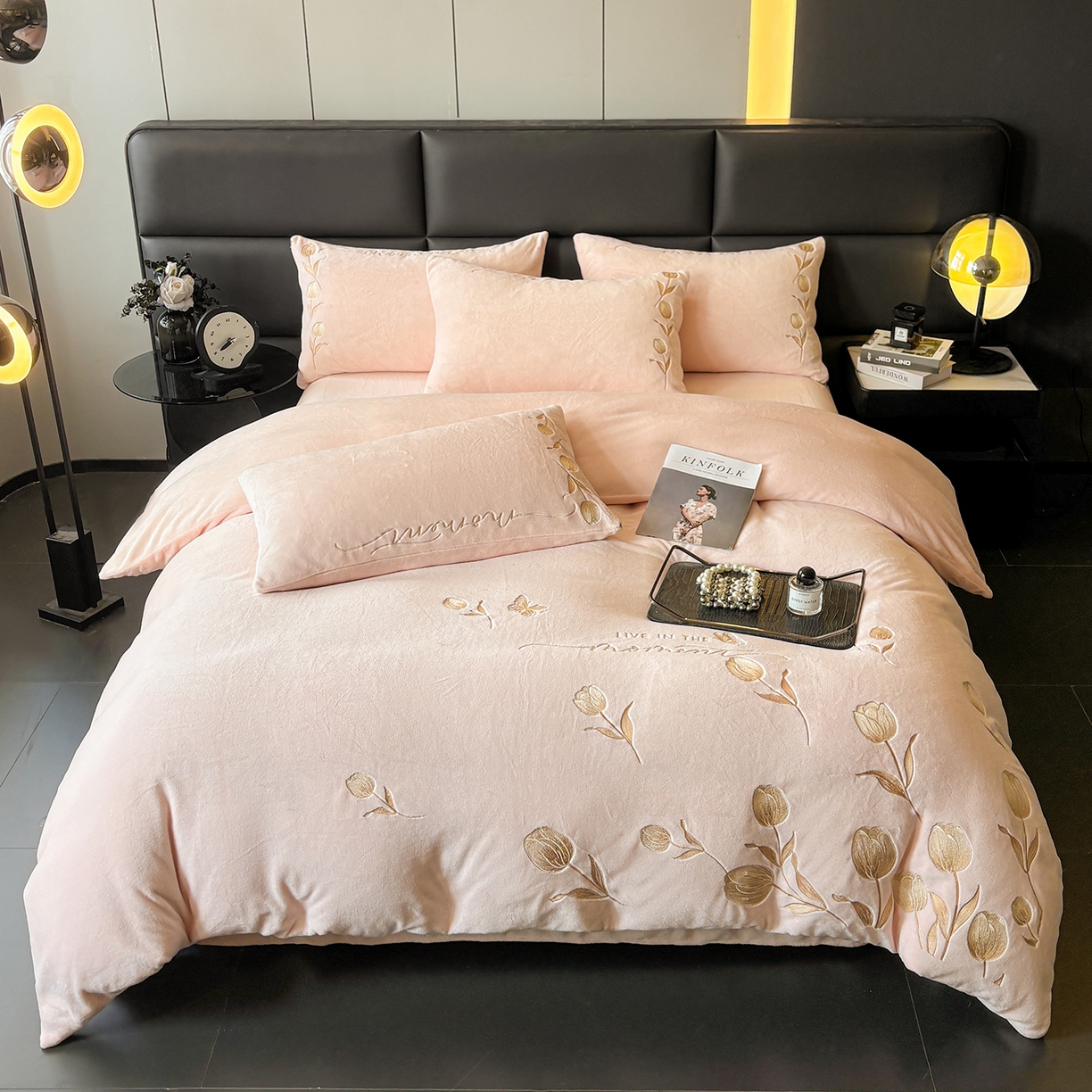 91家纺网 家纺一手货源 找家纺 （总）义博家纺 2025新款牛奶绒郁金香刺绣四件套