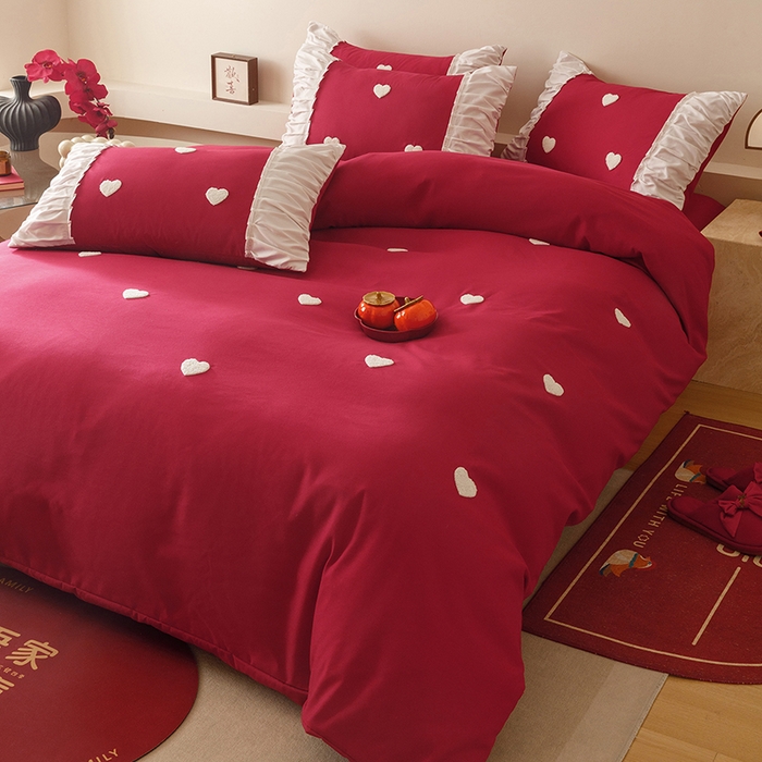 91家纺网 家纺一手货源 找家纺 （总）苏源家居 2025新款小爱心买家秀婚庆刺绣大红结婚四件套