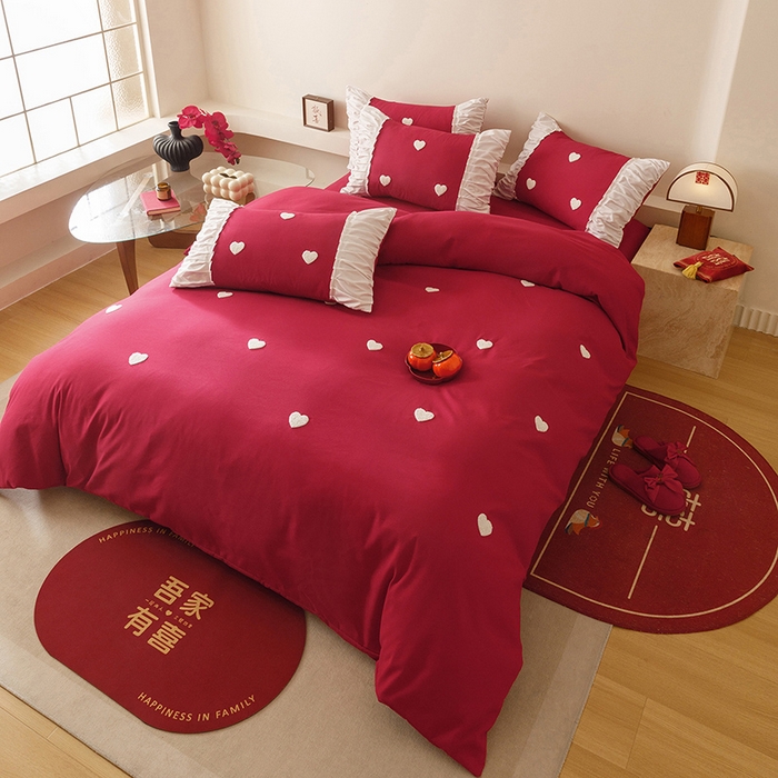 91家纺网 家纺一手货源 找家纺 （总）苏源家居 2025新款小爱心买家秀婚庆刺绣大红结婚四件套