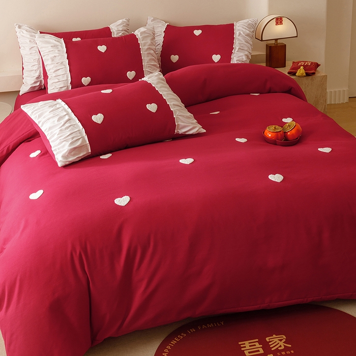 91家纺网 家纺一手货源 找家纺 （总）苏源家居 2025新款小爱心买家秀婚庆刺绣大红结婚四件套