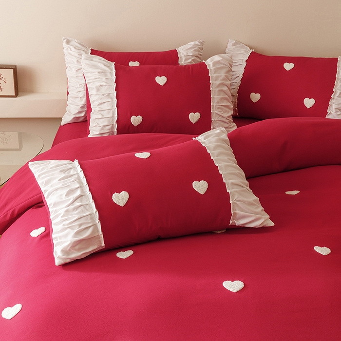 91家纺网 家纺一手货源 找家纺 （总）苏源家居 2025新款小爱心买家秀婚庆刺绣大红结婚四件套