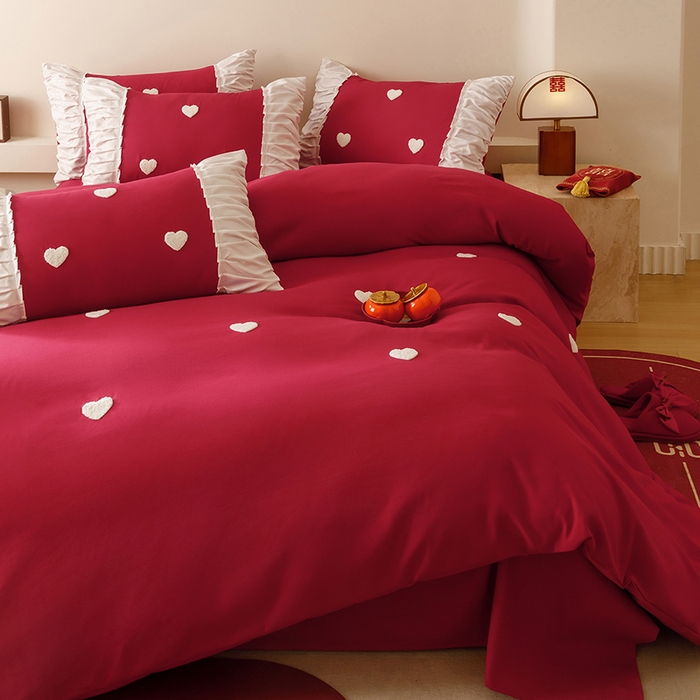 91家纺网 家纺一手货源 找家纺 （总）苏源家居 2025新款小爱心买家秀婚庆刺绣大红结婚四件套