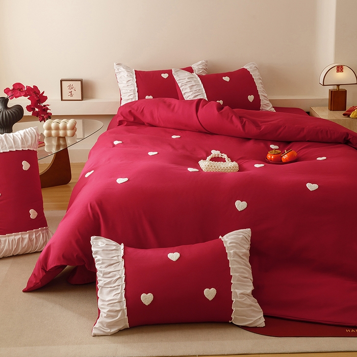 91家纺网 家纺一手货源 找家纺 （总）苏源家居 2025新款小爱心买家秀婚庆刺绣大红结婚四件套