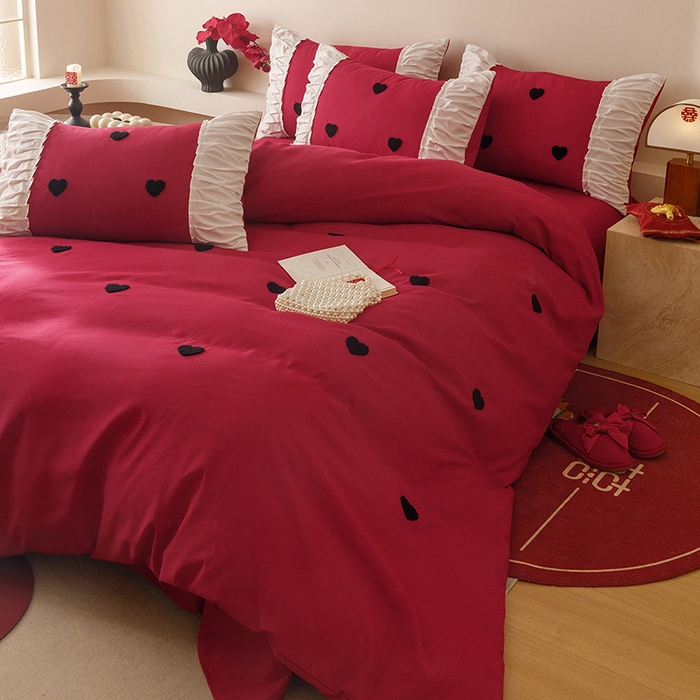 91家纺网 家纺一手货源 找家纺 （总）苏源家居 2025新款小爱心买家秀婚庆刺绣大红结婚四件套