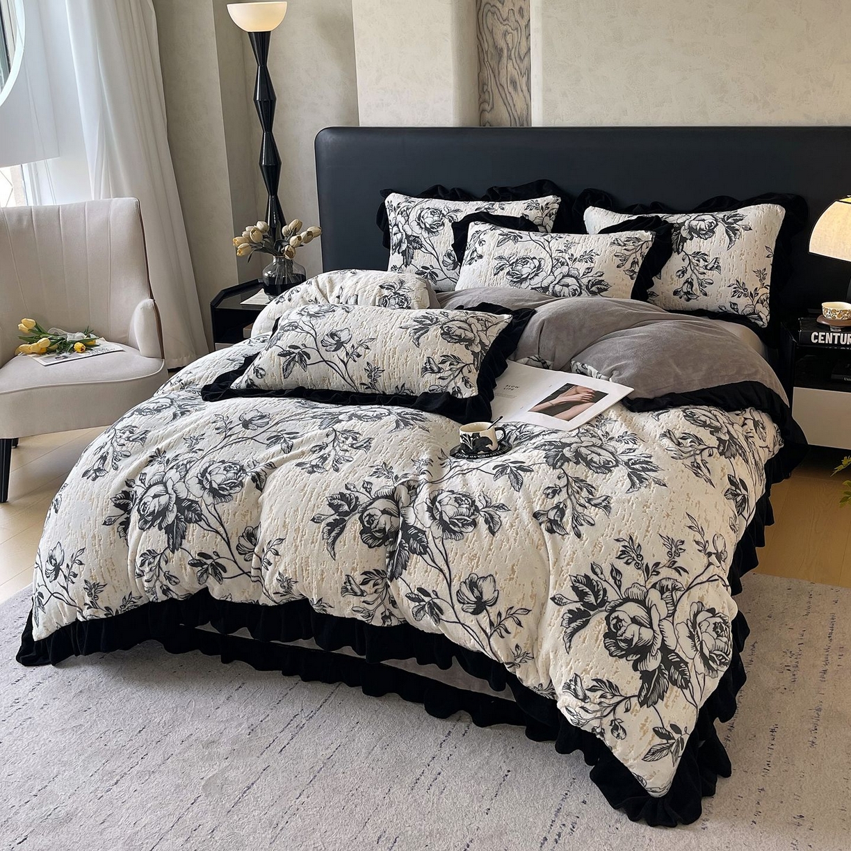 91家纺网 家纺一手货源 找家纺 蜜柚 2025新款秋冬琥珀系复古赫本轻法式高克重牛奶绒全消光立体浮雕数码印花ins风提花保暖四件套 林间絮语