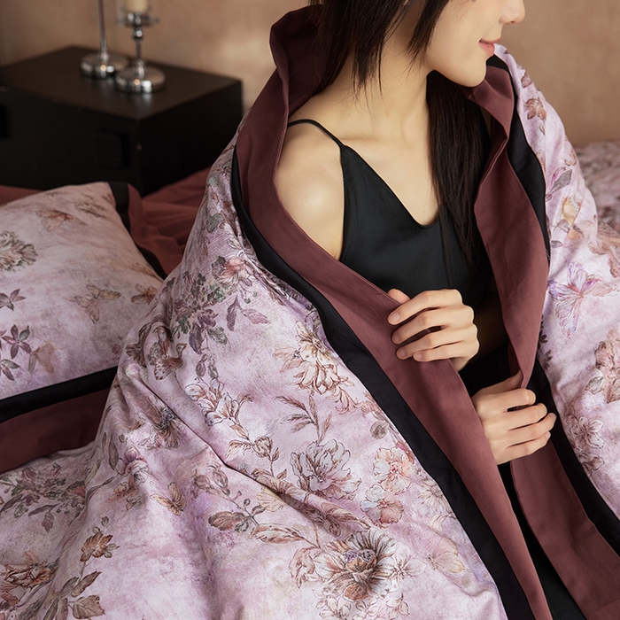 91家纺网 家纺一手货源 找家纺 （总）简纯主义 2025新款全棉纯棉磨毛数码印花四件套-虞梦轻纱