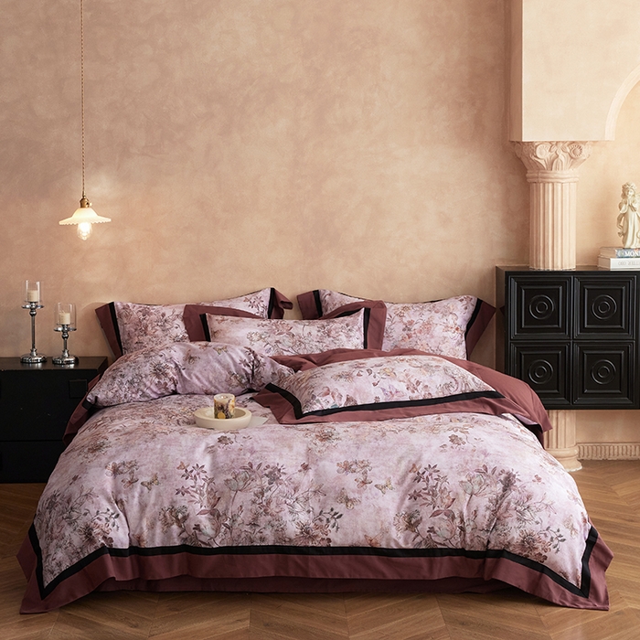 简纯主义 2025新款全棉纯棉磨毛数码印花四件套-虞梦轻纱 虞梦轻纱-红