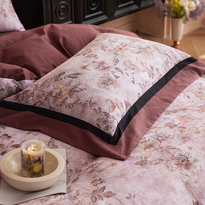 91家纺网 家纺一手货源 找家纺 简纯主义 2025新款全棉纯棉磨毛数码印花四件套-虞梦轻纱 虞梦轻纱-红