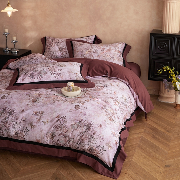 91家纺网 家纺一手货源 找家纺 简纯主义 2025新款全棉纯棉磨毛数码印花四件套-虞梦轻纱 虞梦轻纱-红