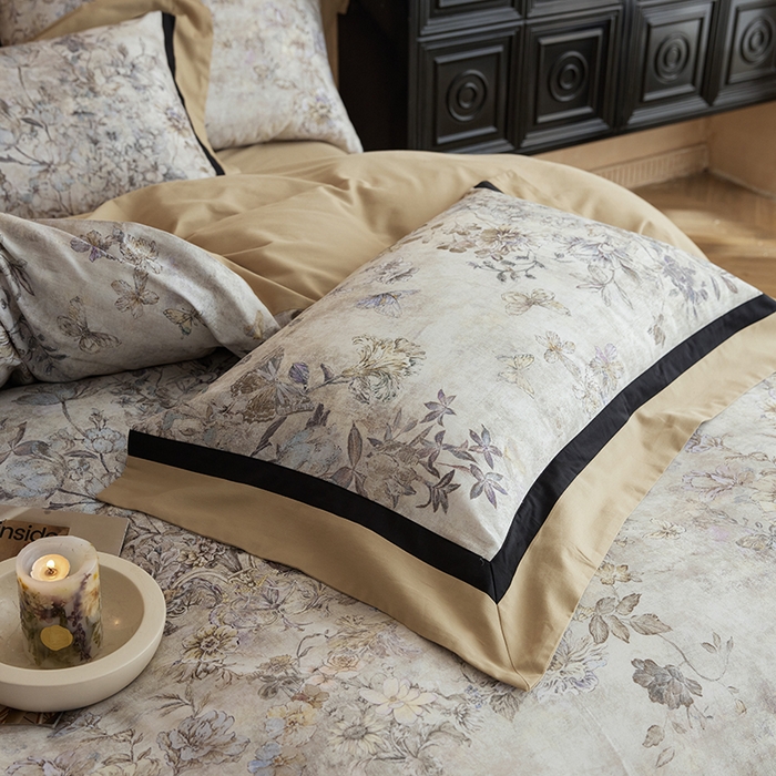 91家纺网 家纺一手货源 找家纺 简纯主义 2025新款全棉纯棉磨毛数码印花四件套-虞梦轻纱 虞梦轻纱-卡其