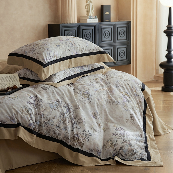 91家纺网 家纺一手货源 找家纺 简纯主义 2025新款全棉纯棉磨毛数码印花四件套-虞梦轻纱 虞梦轻纱-卡其