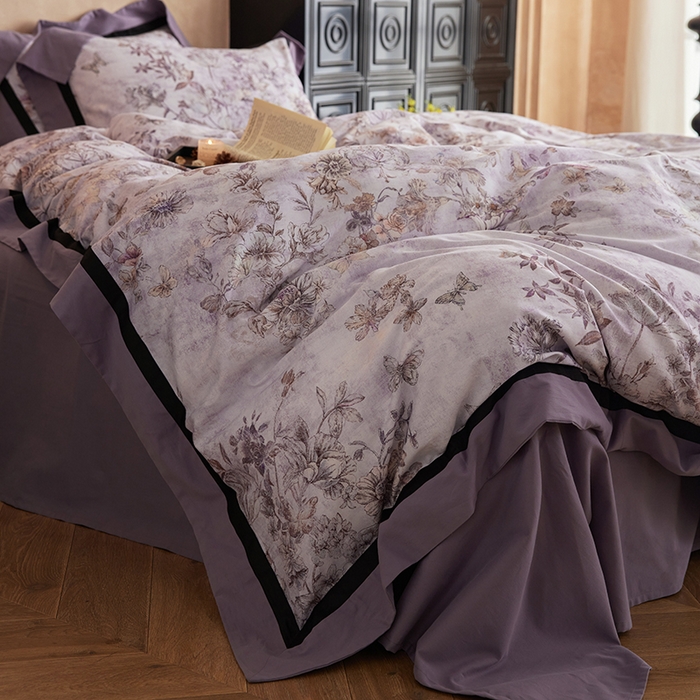 91家纺网 家纺一手货源 找家纺 简纯主义 2025新款全棉纯棉磨毛数码印花四件套-虞梦轻纱 虞梦轻纱-紫