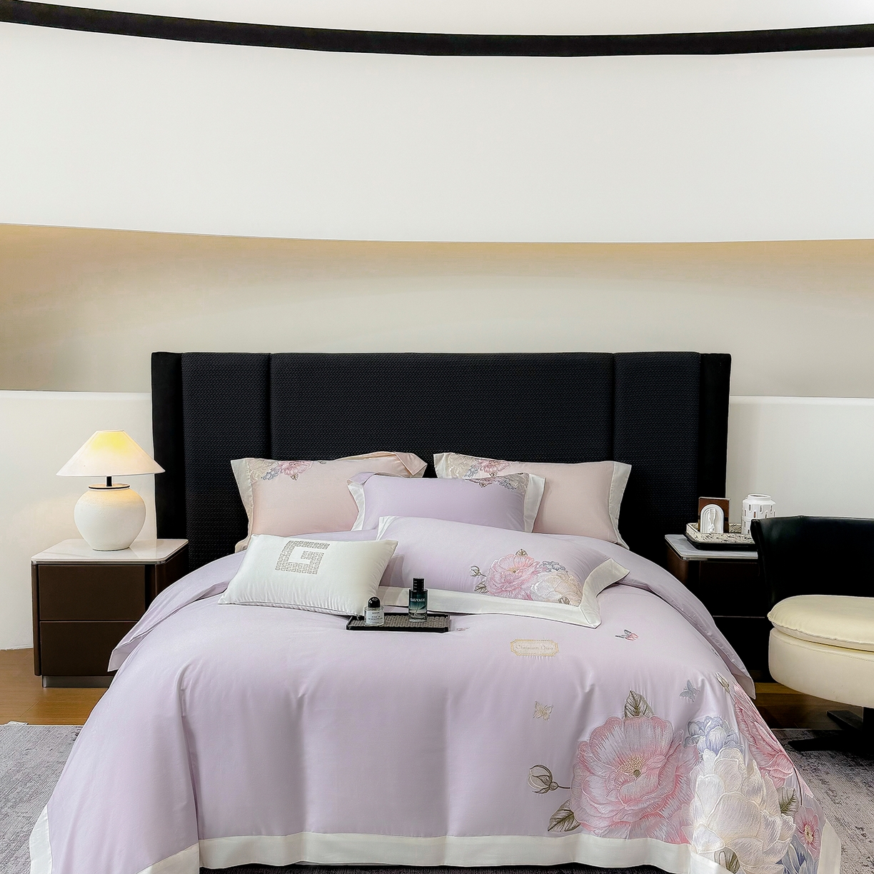 优悦生活馆 2025新款全棉长绒棉刺绣四件套-花迹风格二 花迹-霞光紫