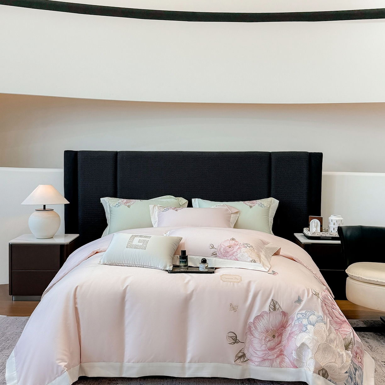 91家纺网 家纺一手货源 找家纺 （总）优悦生活馆 2025新款全棉长绒棉刺绣四件套-花迹风格二