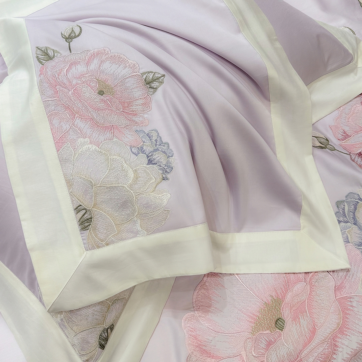 91家纺网 家纺一手货源 找家纺 优悦生活馆 2025新款全棉长绒棉刺绣四件套-花迹风格二 花迹-霞光紫