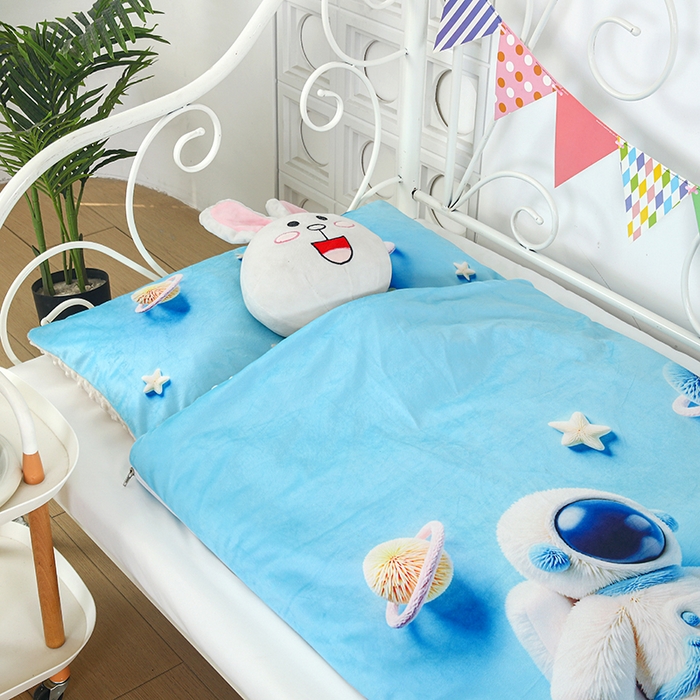 91家纺网 家纺一手货源 找家纺 （总）沁童儿童用品店 2025新款儿童3D立体印花A版宝宝绒+B版豆豆绒儿童睡袋